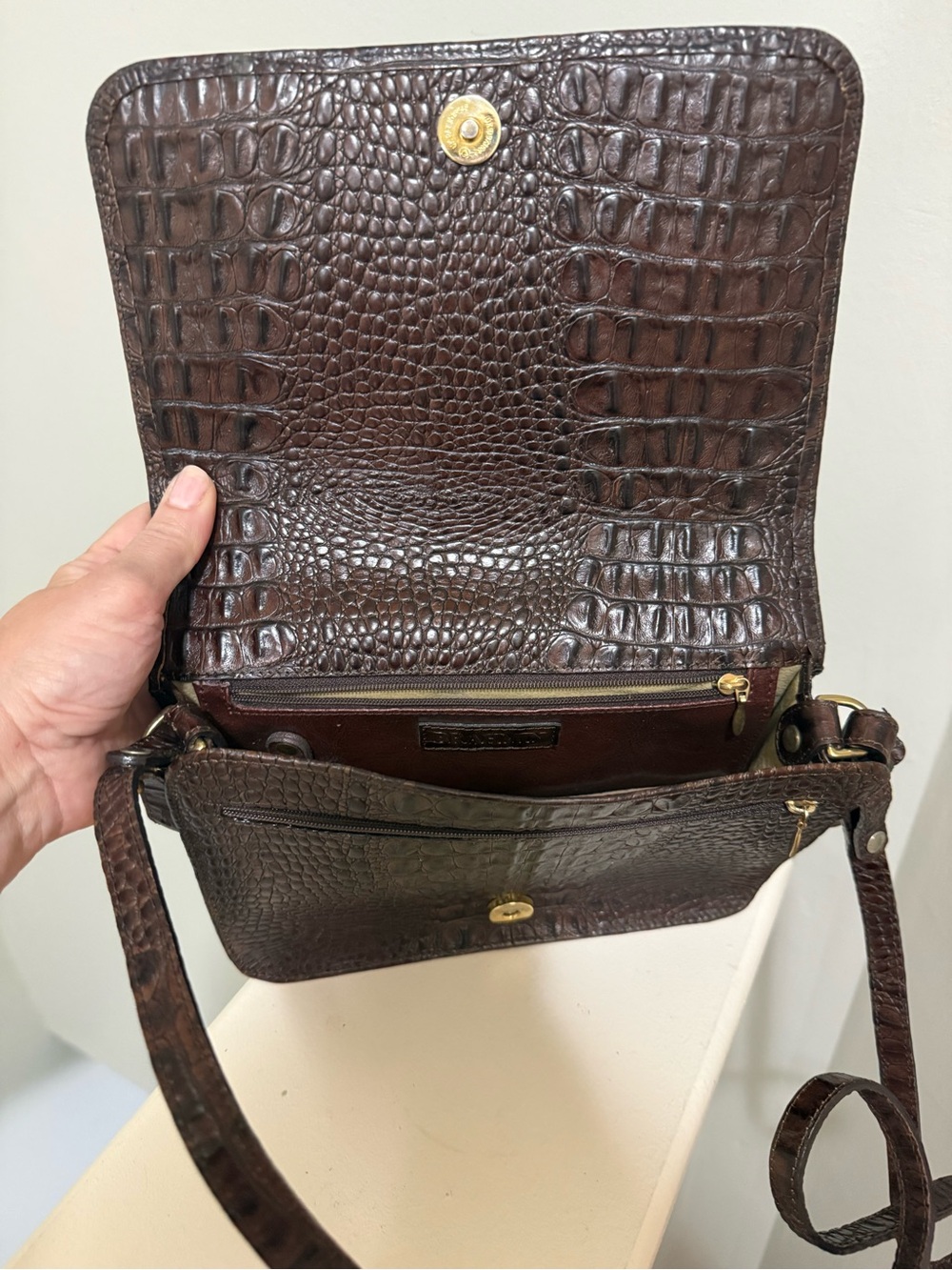 Brahmin Classic Chocolate Brown Croc-Embossed Crossbody Bag - Picture 3 of 7